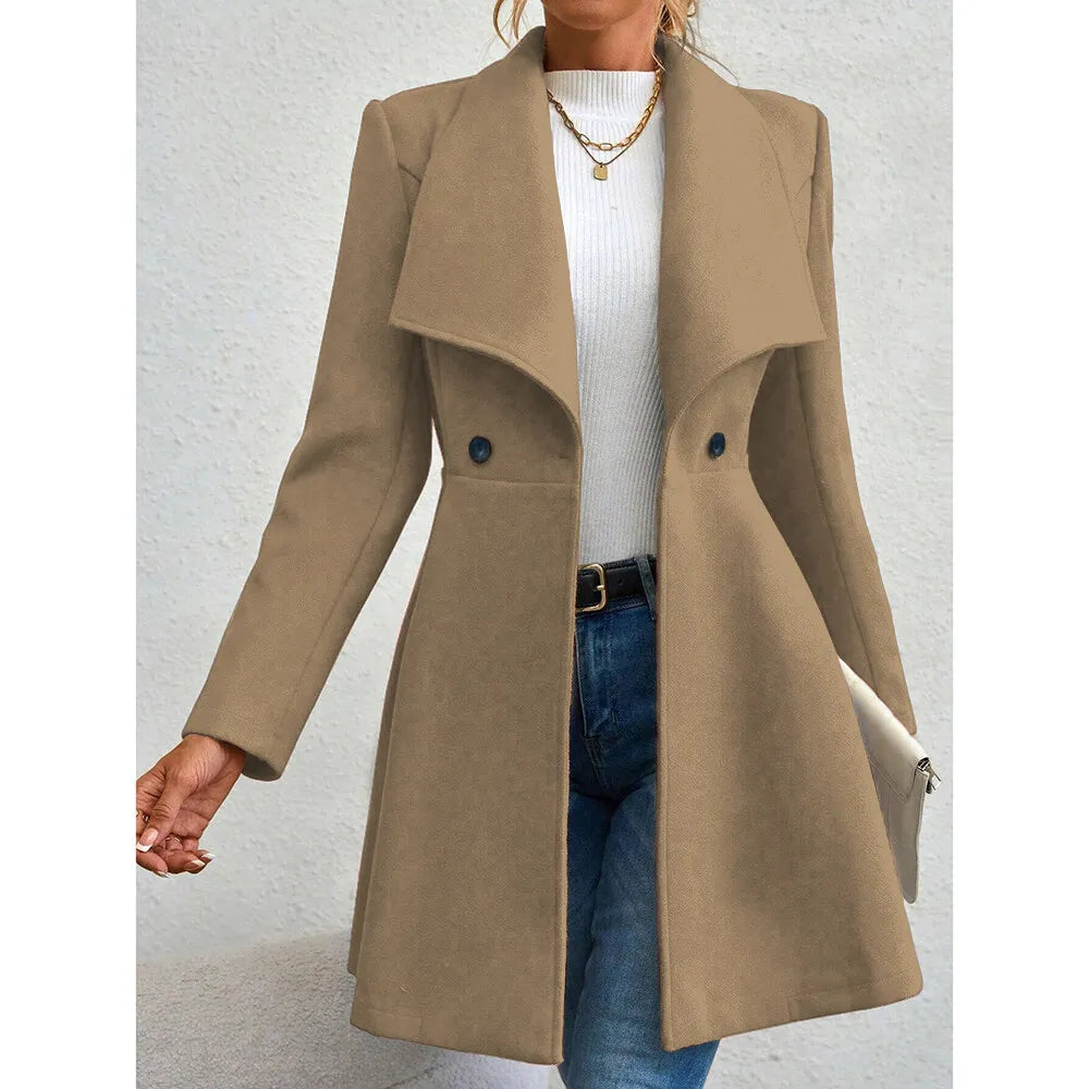 Eleganter Damen-Wintermantel – Zweireihiger Mantel mit Revers & Knopfleiste